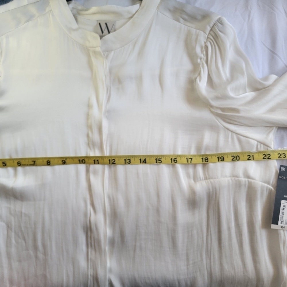 Worthington White Button Down Shirt with Boxy Fit and Mandarin Collar - Picture 6 of 11